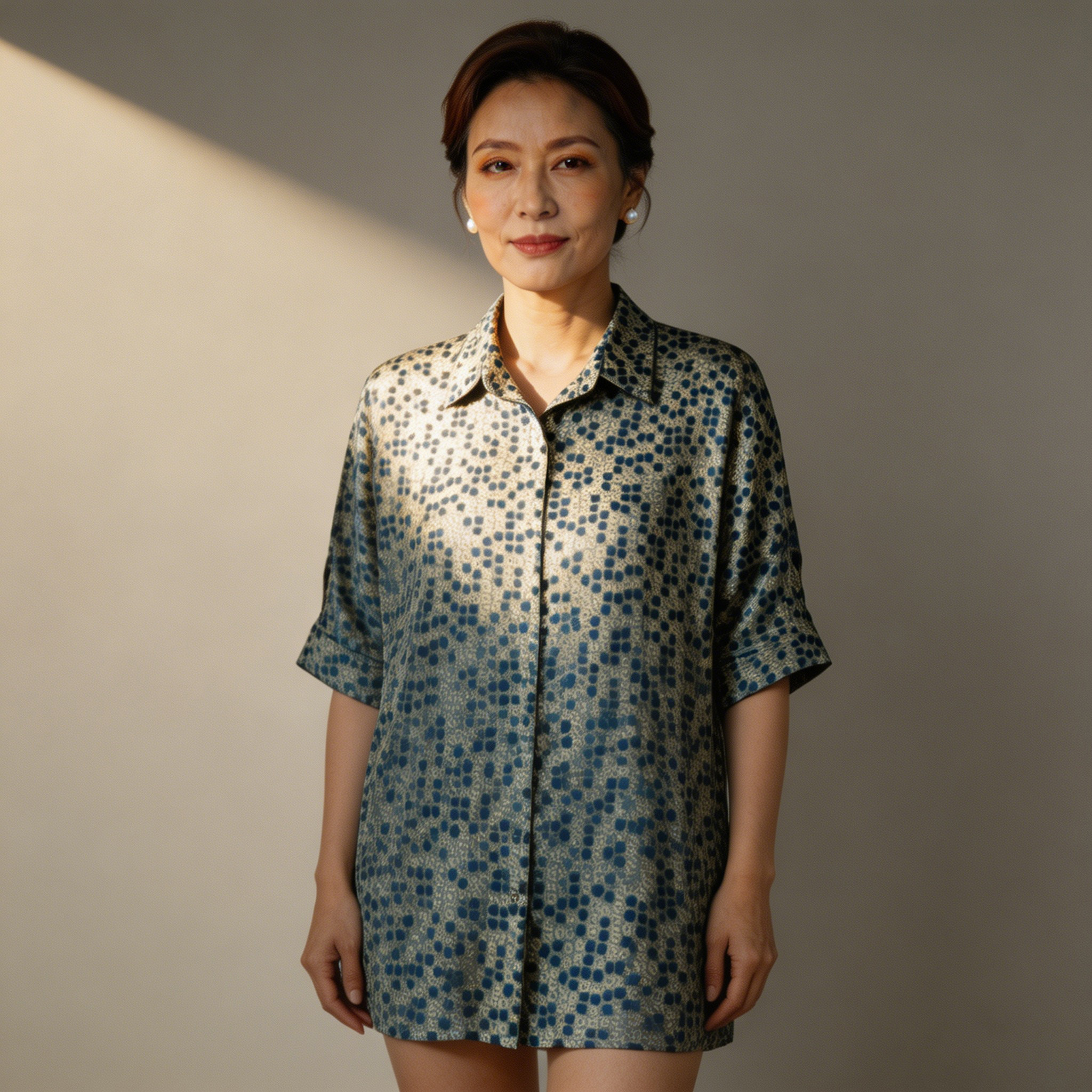 夏季真丝波点宽松遮肉短袖衬衫女