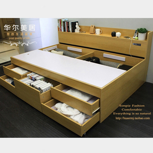 新日式榻榻米床双人床1.8米1.5板式床现代简约床高箱储物床抽屉收