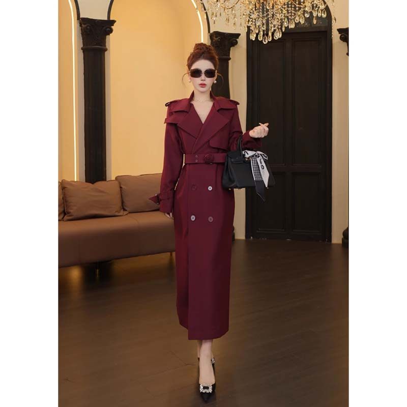 有里布【送腰带】春秋季法式显瘦收腰翻领女气质风衣女神TX0183