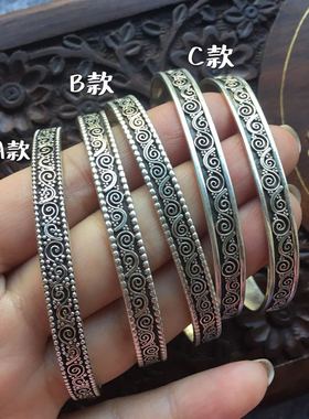 尼泊尔东南亚风格复古雕花银手镯