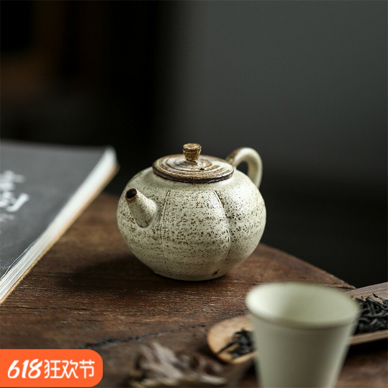 复古紫砂壶景德镇纯手工粉引开片正把小壶球孔断水好可养粗陶茶壶