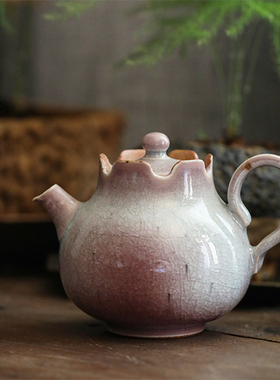 溪红素粉家用泡茶壶纯手工茶具复古粗陶紫色苏打烧开片160ml单壶