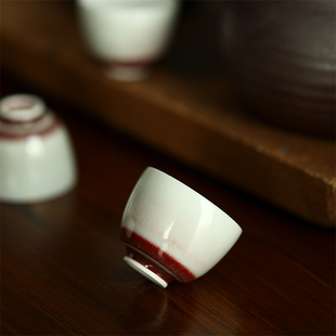 郎红杯底品杯景德镇纯手工陶瓷茶具白色复古单杯20ml主人杯小茶杯