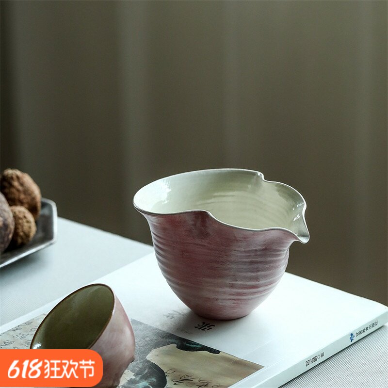 樱花粉花口公道杯景德镇纯手工复古陶瓷茶具匀杯茶海分茶器断水好