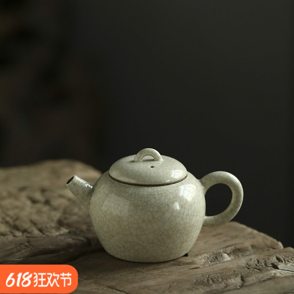 景德镇纯手工复古陶瓷茶具粗陶岩泥小茶壶白色开片可养普洱120ml