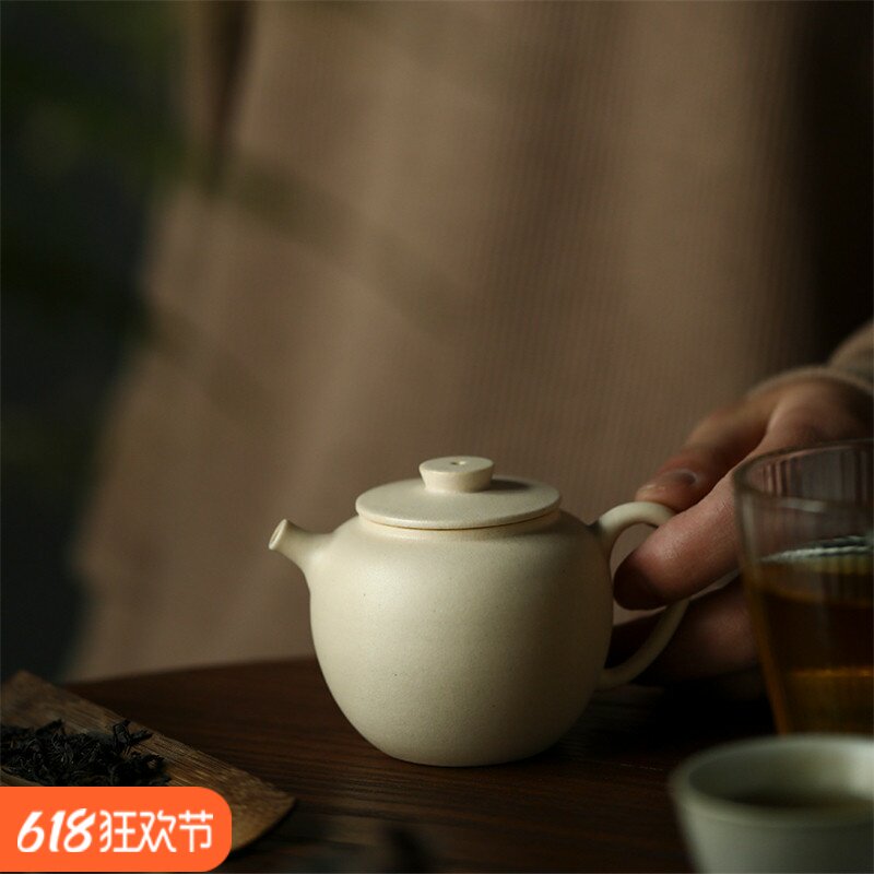 问泉苏打烧白泥巨轮壶景德镇纯手工白色复古陶瓷泡茶壶开片可养