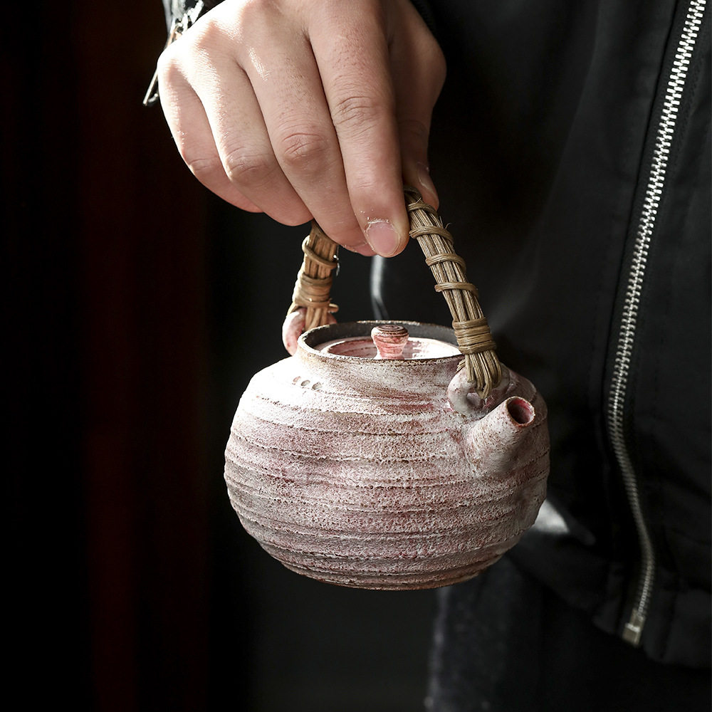 景德镇樱花粉围炉煮茶壶烧水壶提梁紫砂壶古朴可电陶炉明火