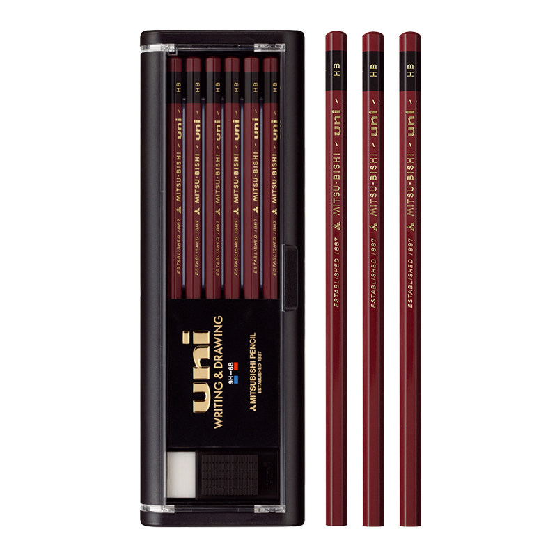 uni三菱铅笔套装盒2H/HB/2B六角杆中小学生考试 1887 MITSU-BISHI