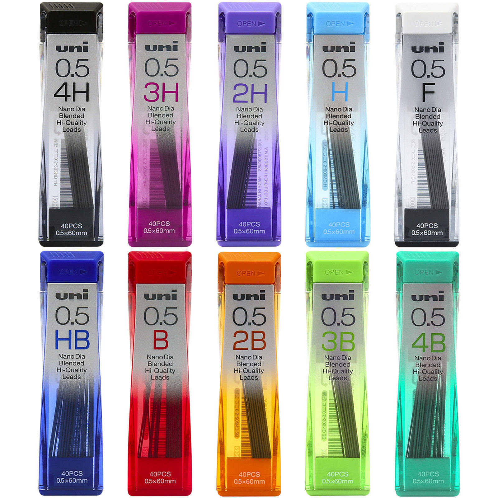 uni三菱自动铅笔芯活动铅芯0.5mm替芯4H/3H/2H/H/F/HB/B/2B/3B/4B