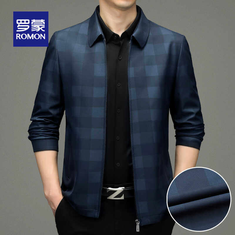 罗蒙男装外套秋季新款高档男士夹克翻领薄款爸爸装休闲茄克上衣男
