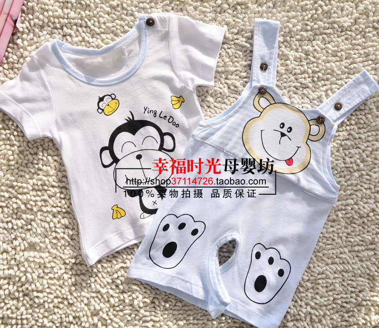 包邮新生婴儿夏装童装宝宝竹纤维肩扣短袖T恤开裆背带短裤套装|ruв категории Детская одежда, костюм - от Buy2taobao.com для оказания профессиональной услуги покупки агента Taobao