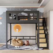 新铁艺高架床单上层床小户型省空间床上床下桌loft复式 儿童阁楼床