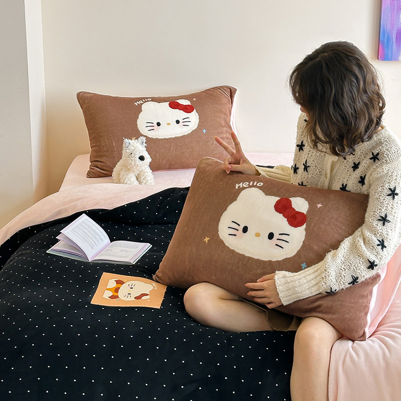 月亮睡了大版卡通枕套混搭牛奶绒A类四件套加厚床单被套保暖床品