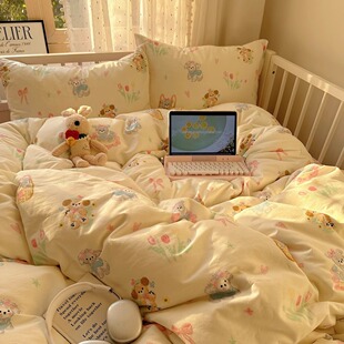 月亮睡了野花小象 卡通全棉卧室四件套少女床单被套宿舍纯棉床品