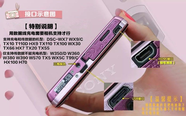 适用索尼相机TX66 TX100 WX7 WX9 WX30 WX10充电器MD3充电数据线-封面