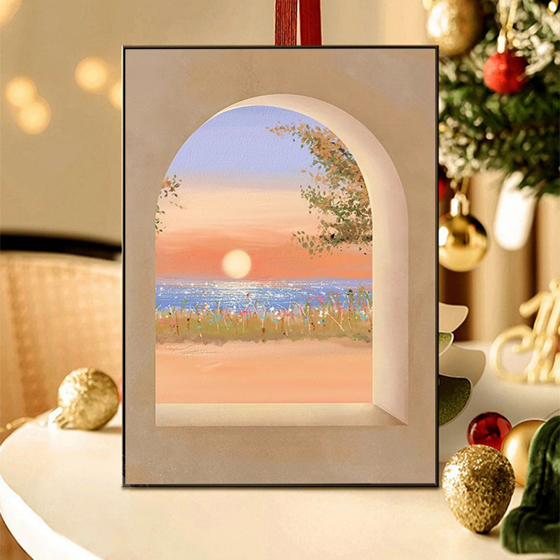 北欧ins日出大海客厅装饰画沙发背景墙摆画卧室床头窗户风景挂画