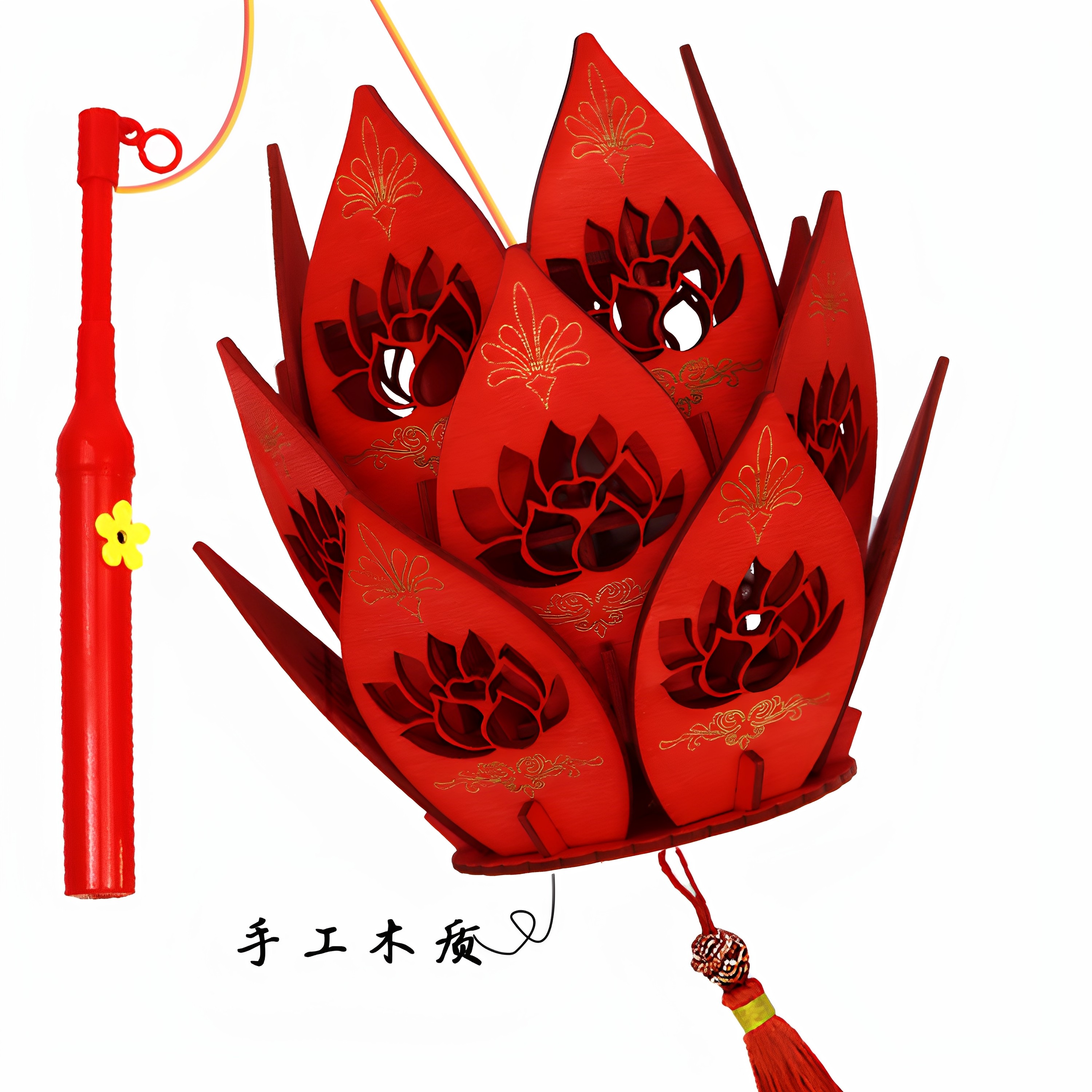 LED木制莲花灯元宵节16cm成品