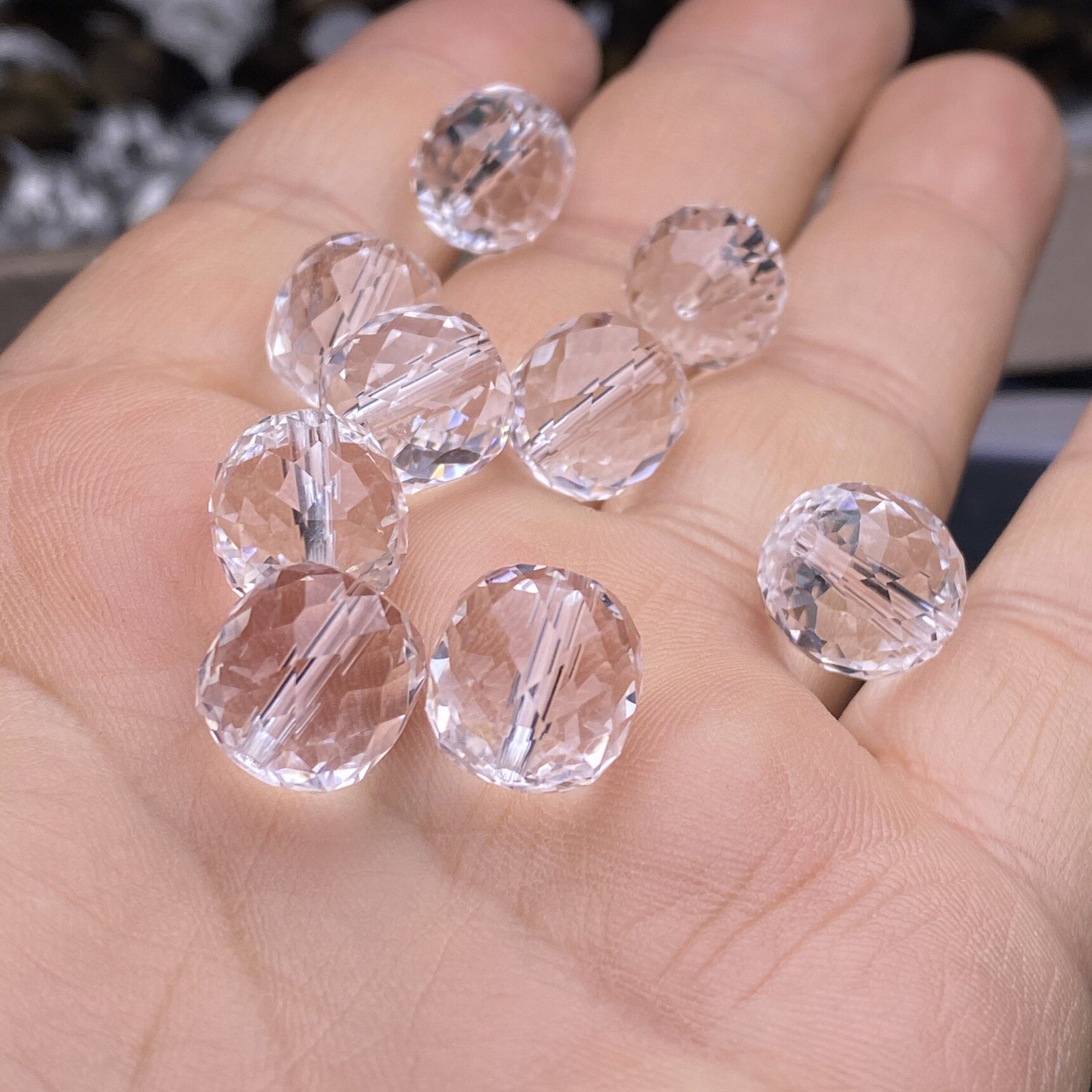 天然白水晶切面桶珠108散珠子刻面手工手串爆闪项链手链配珠子