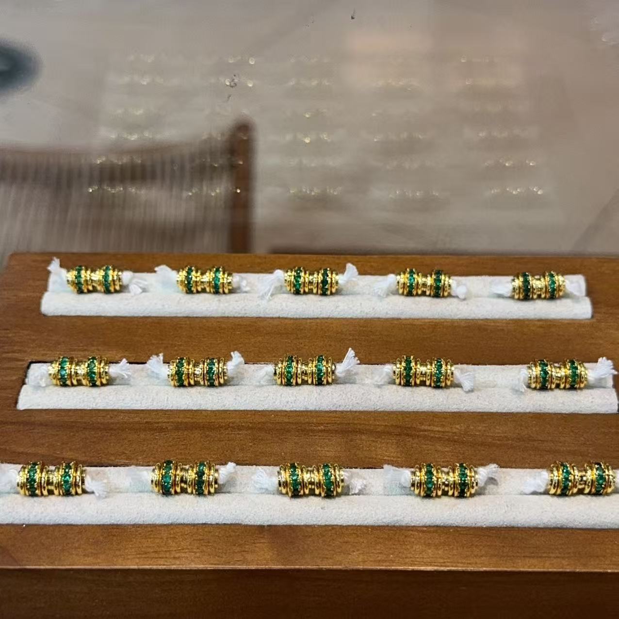 天然原矿绿松石直切隔片垫片文玩手串串珠diy隔珠铜镀金星月配饰