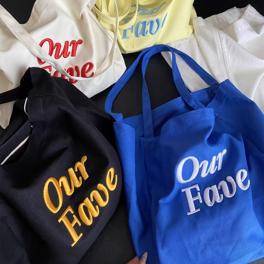 韩系大容量刺绣字母帆布包布袋包