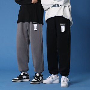 加绒加厚情侣直筒卫裤宽松休闲裤运动针织裤XZ-221-1图片