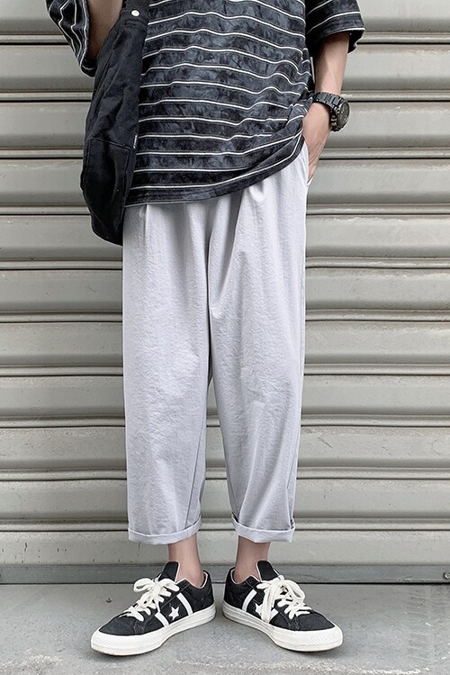 跑量款夏薄款宽松百搭纯色直筒休闲裤九分裤XZ-221-1,男装休闲裤,星座221-1
