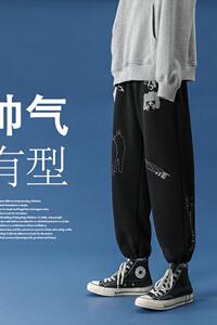 爆款主推卫裤加绒加厚中性印花休闲裤运动裤221-1-K326-P55图片