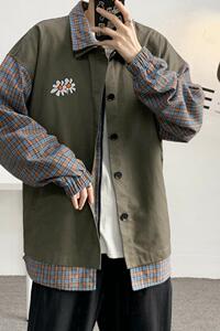2021春新款撞色拼接男女中性宽松夹克外套上衣XZ-221-1-J图片
