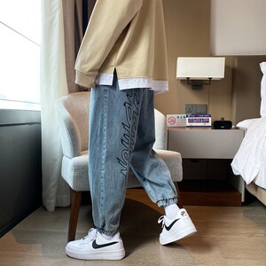 男士潮牌直筒宽松束脚印花牛仔裤XZ-221-1-K903-P50图片
