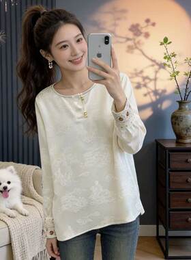 女国风刺绣长袖打底衬衫秋装