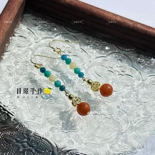 【橘生财】原创天然石中式耳饰S925银汉服配饰可换耳夹