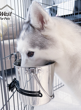 中西Midwest食品级不锈钢304宠物狗喝饮水器挂式水桶