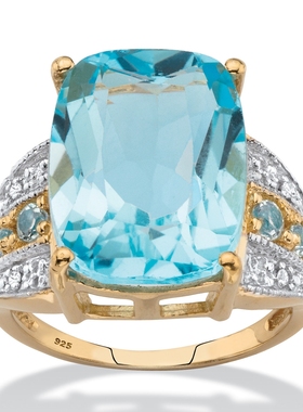 托帕石925银镀14k黄金鸡尾酒戒指