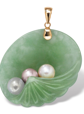翡翠/珍珠/14K金(黄金)贝壳形聚宝多宝石好运吊坠美国代购44402