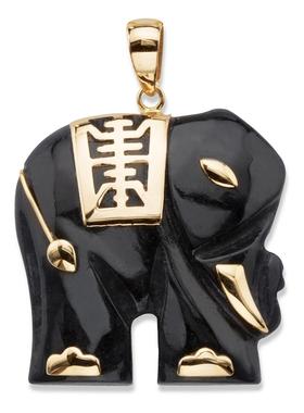 黑翡翠/10k金(黄金)大象象牙欧美时尚前卫女式吊坠美国代购62530