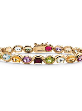 5种宝石925银镀18K黄金欧美手链