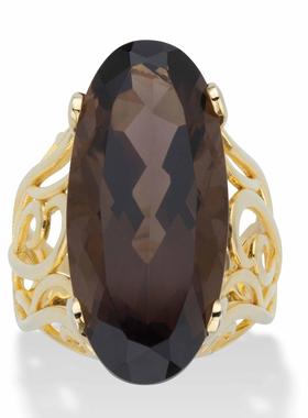 烟熏托帕石(黄玉)/925银镀金戒指