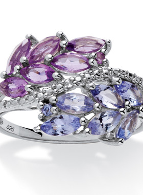坦桑石紫水晶托帕石925银女戒指