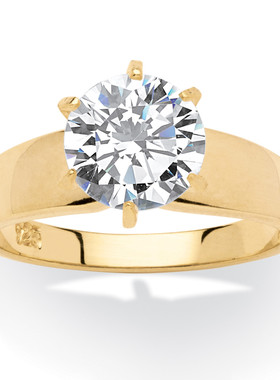 立方氧化锆925银镀18k订婚戒指