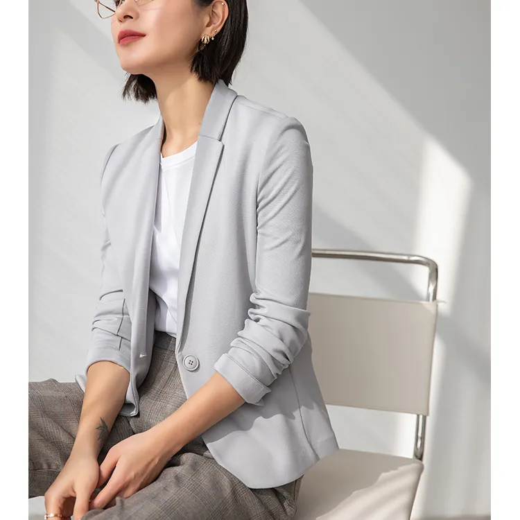 一粒扣弹力针织西装外套女春2026新款简约小个子气质显瘦短款西服