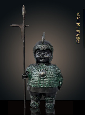 黄铜士兵武士摆件金属古代兵人手办黄铜武士军事对战古代将军模型