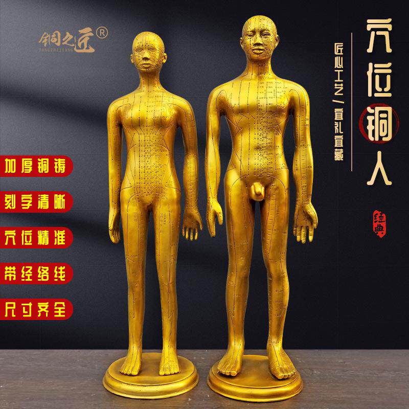 黄铜人体经络图模型摆件针灸人模中医药医馆全身经络穴位小铜人