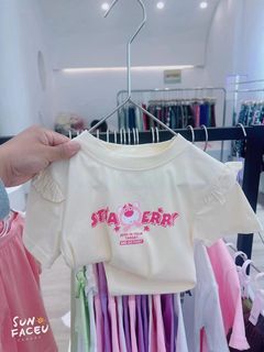 女孩子宝宝儿童小童装夏天草莓熊纯棉短袖印花透气吸汗T恤上衣