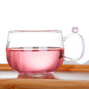 玻璃品茗杯女耐热花茶茶具功夫茶品茶杯咖啡杯子玫瑰花主人杯大
