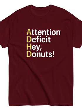 Attention Deficit Hey, Donuts创意搞笑印花短袖T恤男女纯棉夏季