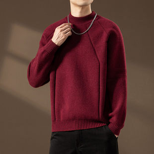 MY秋冬季半高领毛衣男款保暖纯色针织衫宽松打底衫加厚套头毛线衣