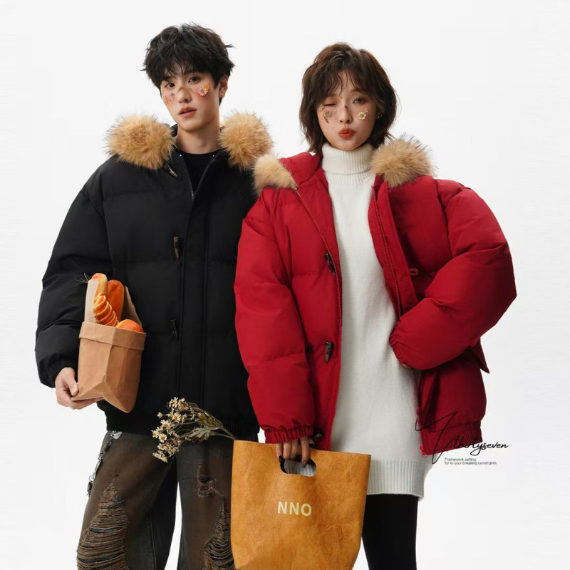 冬季小众美式加厚棉服羊角扣棉衣