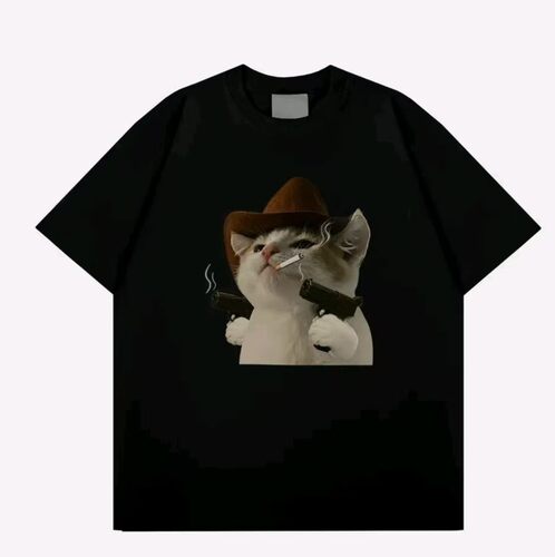 美式潮流纯棉猫咪短袖情侣T上衣