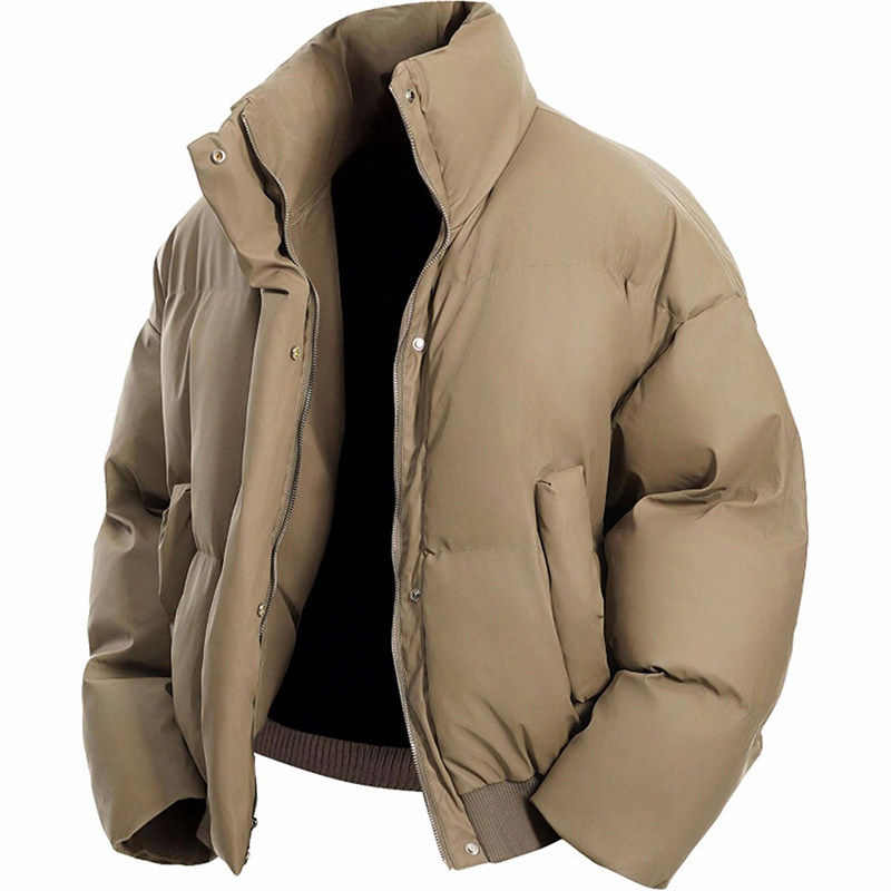 MY冬季三防重磅硬挺boxy短款羽绒立领PU皮棉衣外套男加厚保暖棉服