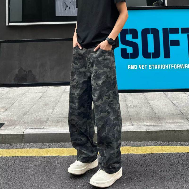 美式潮流迷彩弯刀牛仔裤休闲裤男